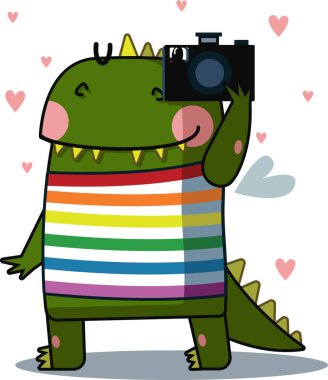 Elinde kamera olan bir ejderha turisti.