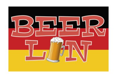 Alman bayrağı üzerinde bir bardak bira ve bira.