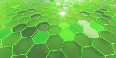 Soyut siyah altıgen arkaplan 3D görüntüleme yeşili