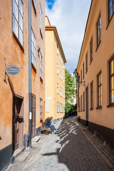 One of the historical colorful streets in the old town of Stockholm, Sweden