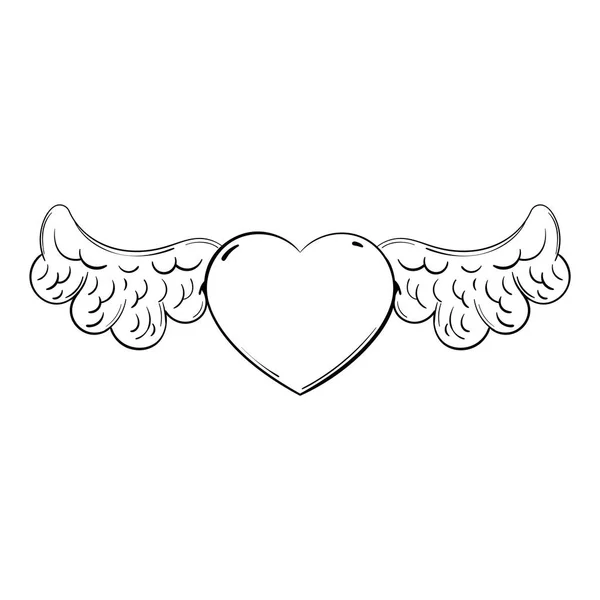 Isolated Heart Shape Sketch Angel Wings Vector Illustration — Stock Vector