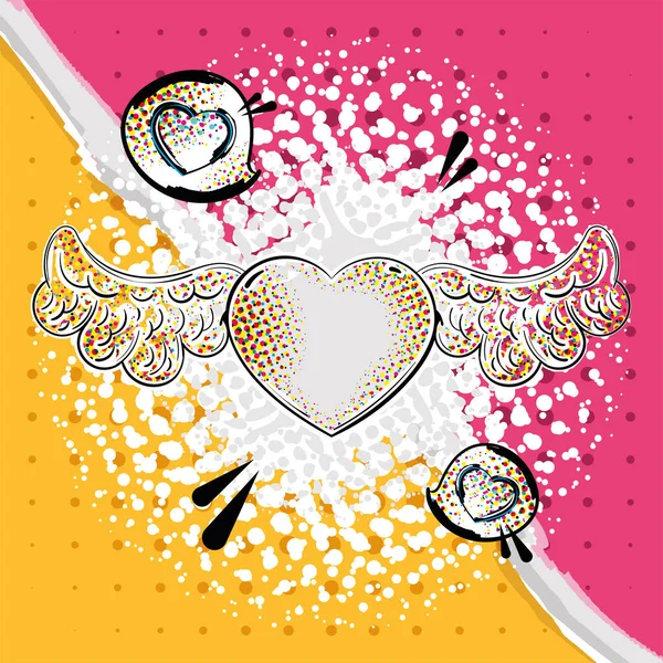 Изолированный Набросок Форме Сердца Ангельскими Крыльями Комической Странице Векторная Иллюстрация — стоковый вектор