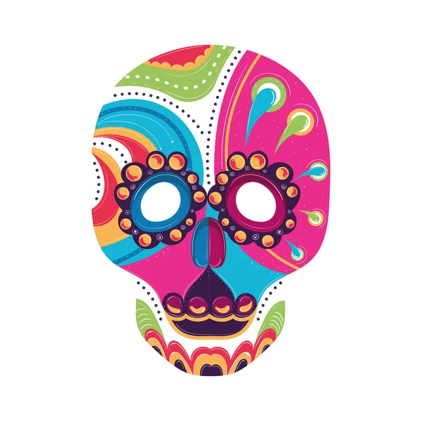 Ícone Esboço Crânio Mexicano Colorido Isolado Ilustração Vetorial —  Vetores de Stock