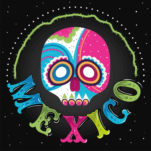 Cartel Viva Mexico Con Cráneo Coloreado Vector Illustration — Vector de stock