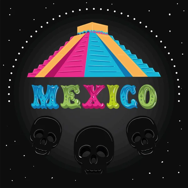 Pôster Colorido Viva Mexico Com Referência Maia Ilustração Vetorial —  Vetores de Stock