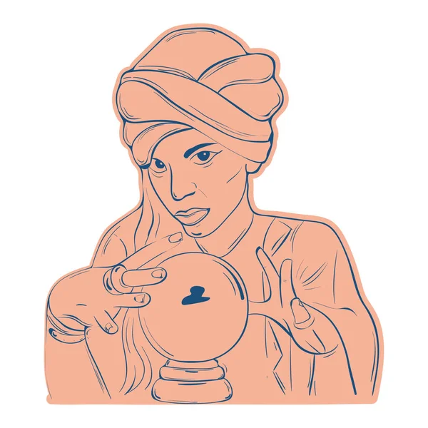 Woman Fortune Teller Esoteric Sketch Icon Vector Illustration — Stock Vector