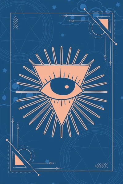 Tarotkarte Mit Dreieck Mit Augenesoterik Skizze Symbol Vektor Illustration — Stockvektor