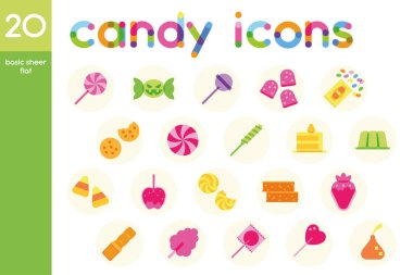 İzole edilmiş renkli şekerler düz simgeler vektör illüstrasyonuName