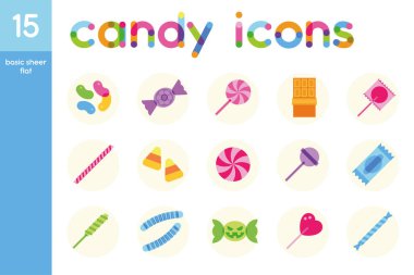 İzole edilmiş renkli şekerler düz simgeler vektör illüstrasyonuName