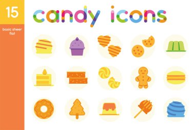 İzole edilmiş renkli şekerler düz simgeler vektör illüstrasyonuName