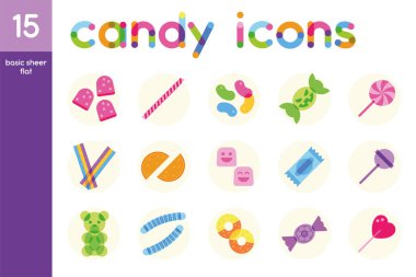 İzole edilmiş renkli şekerler düz simgeler vektör illüstrasyonuName