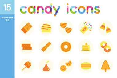 İzole edilmiş renkli şekerler düz simgeler vektör illüstrasyonuName