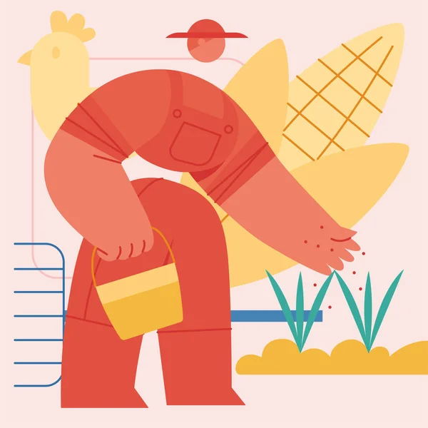 Red Cute Gardener Character Flat Design Profession Vector Illustration — Stock Vector