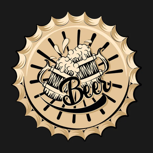Винтажное Пиво Деревянные Кружки Пеной Постер Векторная Иллюстрация — стоковый вектор