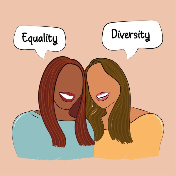 Paar Meisjes Glimlachend Diversiteit Concept Vector Illustratie — Stockvector