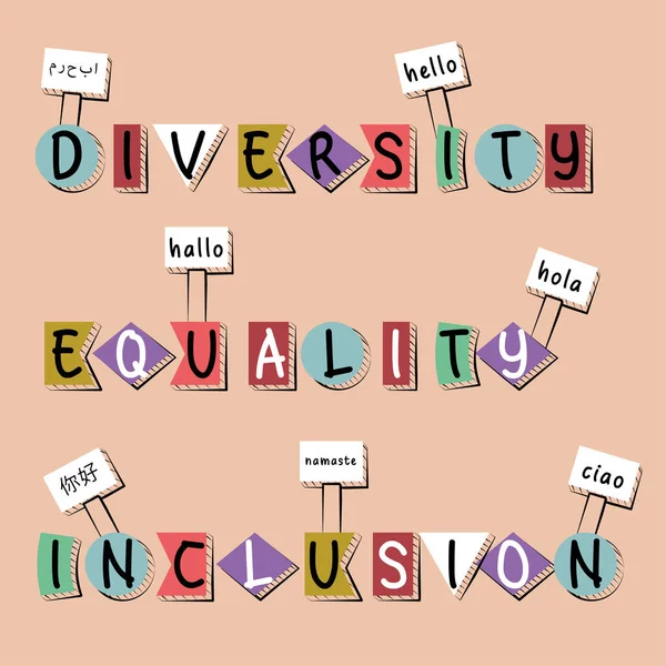 Diversiteit Gelijkheid Inclusie Gesneden Tekst Concept Vector Illustratie — Stockvector