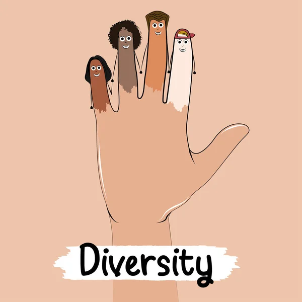 異なる人種の指で手多様性の概念ベクトルイラスト — ストックベクタ