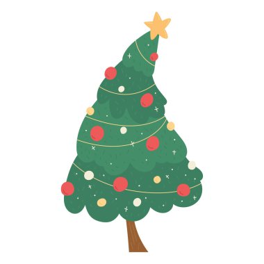 İzole edilmiş renkli Noel ağacı simgesi Düz Tasarım Vektörü illüstrasyonu