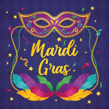 Isolated venetian mask with colored feathers Mardi gras poster Vector illustration