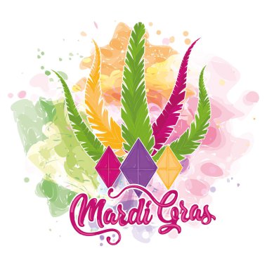 Colored mardi gras template with feather crown Vector illustration