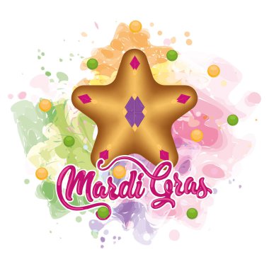 Mardi gras colored template Isolated star shape with gemstones Vector illustration