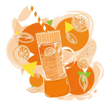 Retro orange smoothie on jar with orange fruit Vector illustration