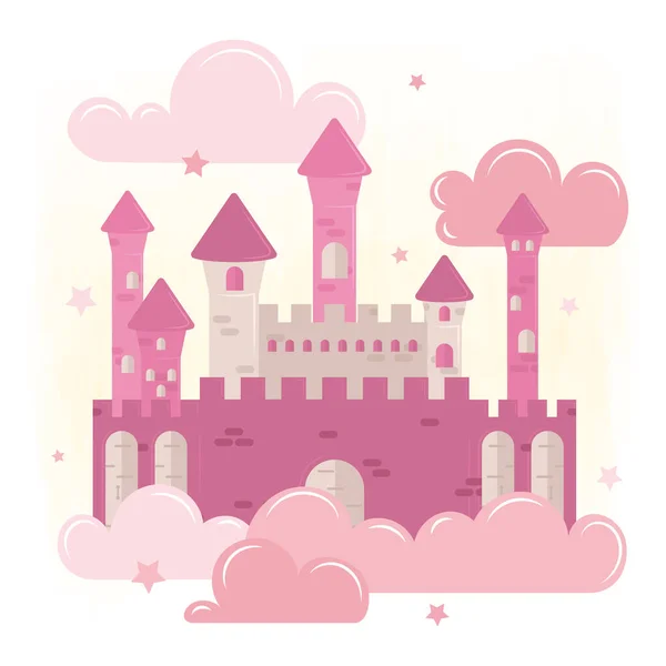 stock vector Isolated magical castle Clouds and stars Vector illustration