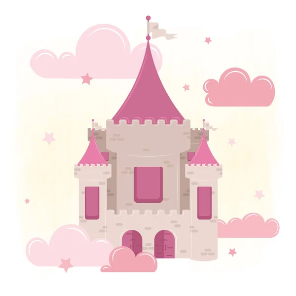 Isolierte Magische Burg Wolken Und Sterne Vektor Illustration — Stockvektor