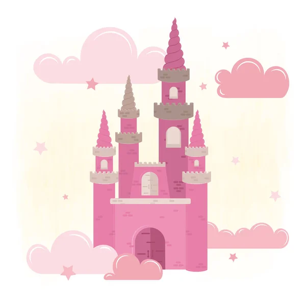 Castelo Mágico Isolado Nuvens Estrelas Ilustração Vetorial — Vetor de Stock