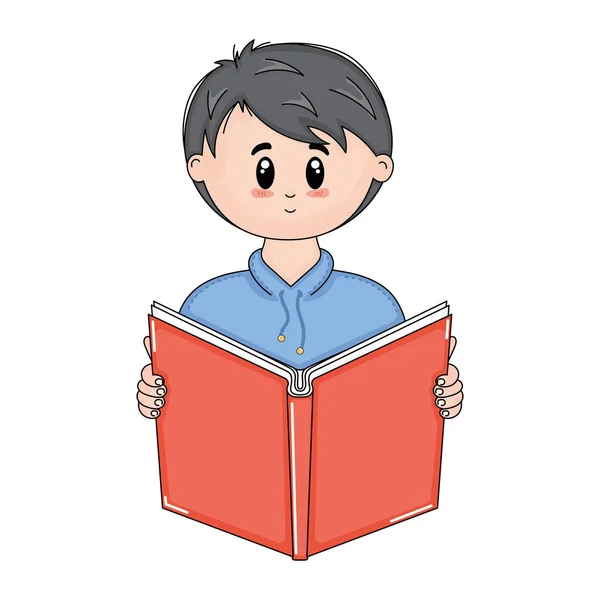 Izolovaný Chlapec Kreslený Knihou Vektorové Ilustrace — Stockový vektor