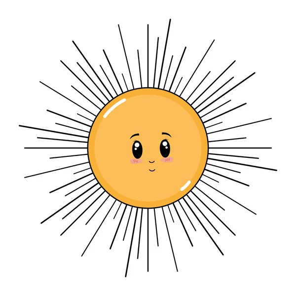 Geïsoleerde Schattige Zon Cartoon Kawaii Vector Illustratie — Stockvector