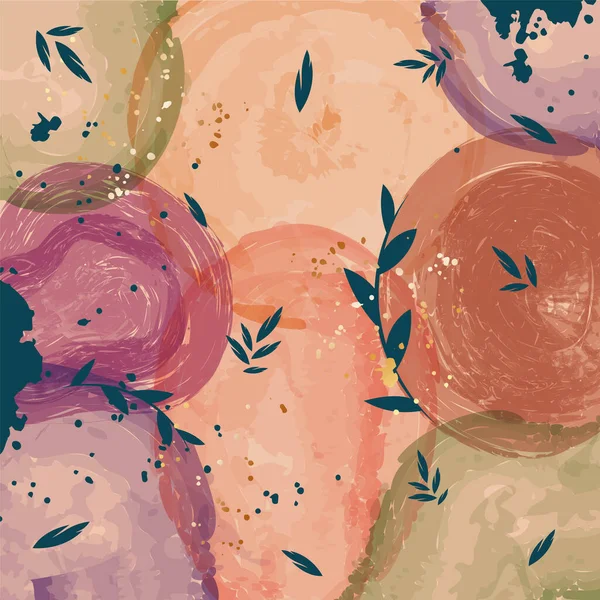 葉と季節の水彩ニュートラルカラーの背景ベクトルイラスト — ストックベクタ