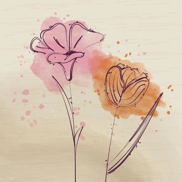 Akvarell Neutral Färg Bakgrund Med Blommor Vektor Illustration — Stock vektor