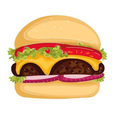 İzole edilmiş renkli peynirli burger taslak ikonu Vektör illüstrasyonu