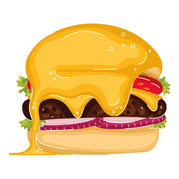 Isolée Icône Croquis Burger Fromage Coloré Illustration Vectorielle — Image vectorielle