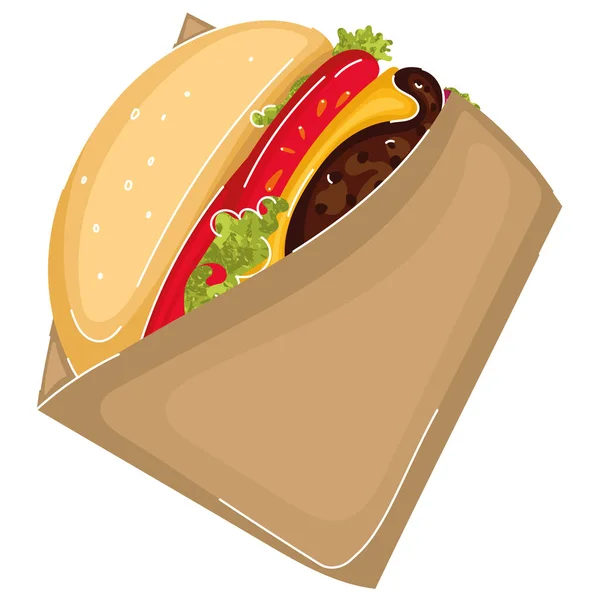Geïsoleerde Gekleurde Kaas Burger Schets Pictogram Vector Illustratie — Stockvector