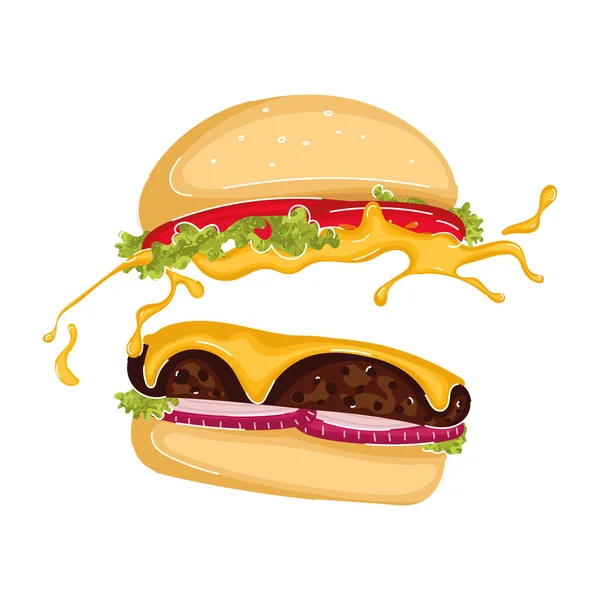 Zole Edilmiş Renkli Açık Peynirli Burger Taslak Ikonu Vektör Illüstrasyonu — Stok Vektör