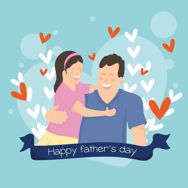 Cute Father Character Being Hugged His Daughter Happy Father Day — Stock Vector
