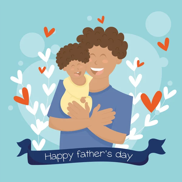 Cute Father Character Hugging His Son Happy Father Day Vector — Stock Vector