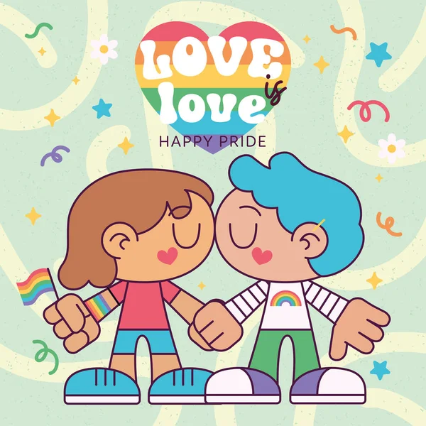 Bonito Homossexual Casal Beijar Cada Outros Orgulhoso Mês Vetor Ilustração —  Vetores de Stock