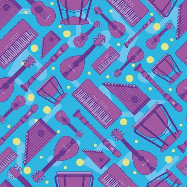 Müzik aletleri Vektör illüstrasyonlu renksiz desen arkaplanı