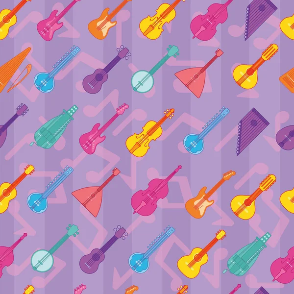 Цветной Бесшовный Фон Музыкальными Инструментами — стоковый вектор