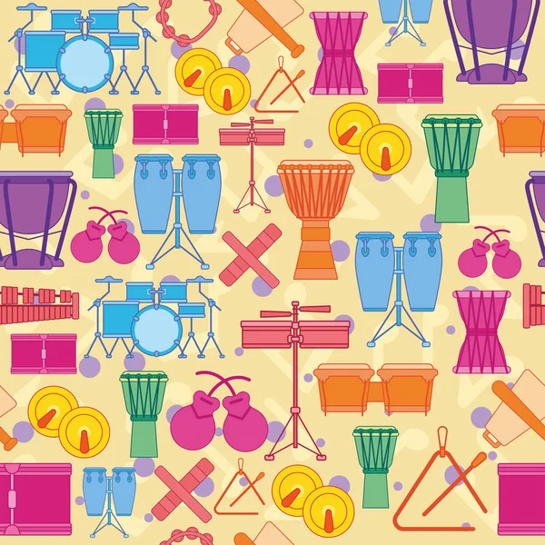 Kolorowe Bezszwowe Tło Wzór Instrumentami Muzycznymi Ilustracja Wektora — Wektor stockowy