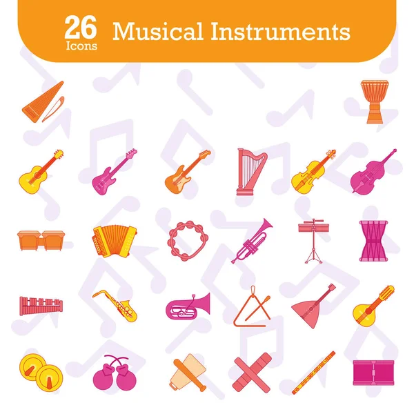 Conjunto Ícones Instrumentos Musicais Coloridos Ilustração Vetorial — Vetor de Stock