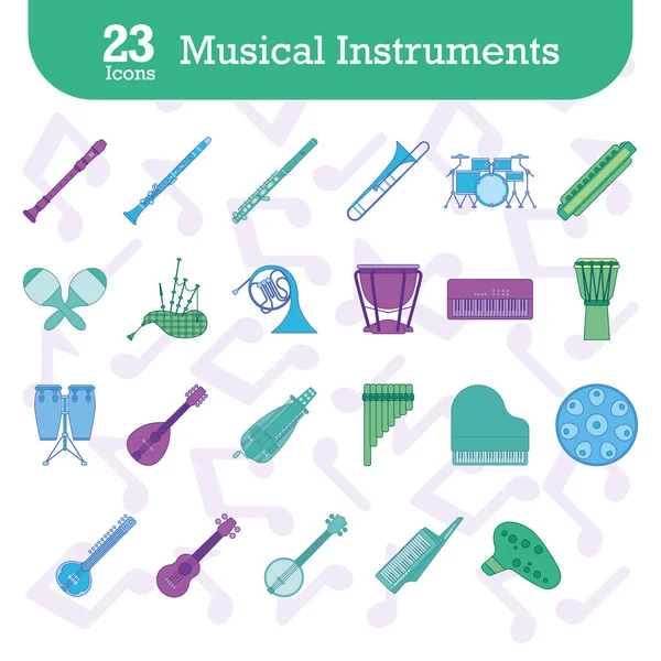 Set Von Farbigen Musikinstrumenten Symbole Vektor Illustration — Stockvektor
