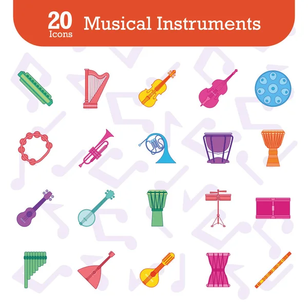 Conjunto Ícones Instrumentos Musicais Coloridos Ilustração Vetorial — Vetor de Stock