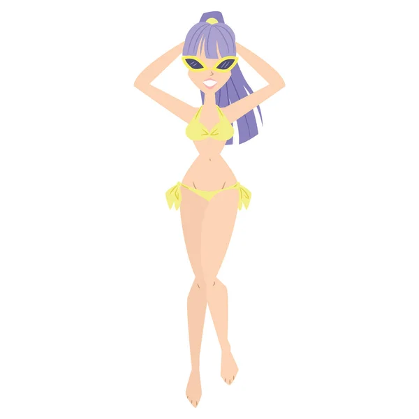 Isolierte Farbige Weibliche Figur Badeanzug Beim Sonnenbad Vector Illustration — Stockvektor