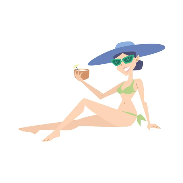 Isolated Summer Female Character Bikini Cocktail Vector Illustration — Stock Vector
