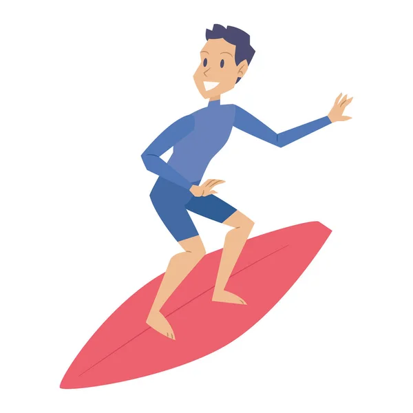 Μεμονωμένο Έγχρωμο Αρσενικό Χαρακτήρα Του Καλοκαιριού Για Surfboard Vector Εικονογράφηση — Διανυσματικό Αρχείο