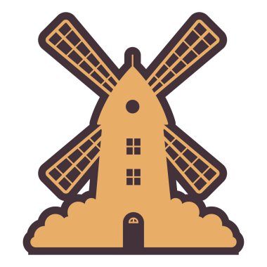 İzole edilmiş renkli değirmen binası ikonu Vektör illüstrasyonuName